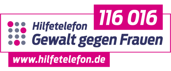 Ein banner Banner "Hilfetelefon Gewalt gegen Frauen" mit Angabe der Telefonnummer 116016 und der Internetseite hilfefelefon.de