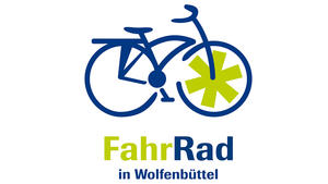 Unter einem stilisierten Fahrrad steht "FahrRad" in Wolfenbüttel"