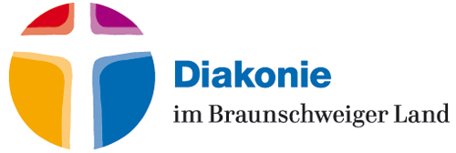 Logo der Diakonie im Braunschweiger Land gemeinnützige Gesellschaft mit beschränkter Haftung in den Farben Blau und Schwarz.
