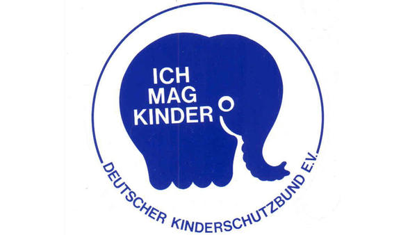 Logo des Deutschen Kinderschutzbundes eingetragener Verein mit einem blauen Elefanten und der Aufschrift "Ich mag Kinder".