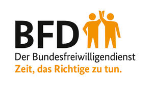 Logo des Bundesfreiwilligendienstes mit dem Schriftzug "Der BFD. Bundesfreiwilligendienst. Zeit, das Richtige zu tun".