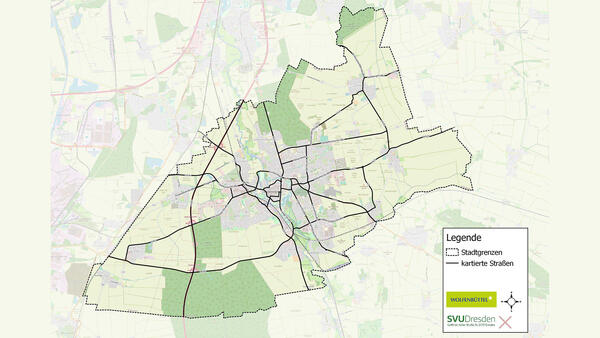 Auf einer Karte von Wolfenbüttel sind Straßen markiert, die im Untersuchungsnetz des Lärmaktionsplanes liegen.