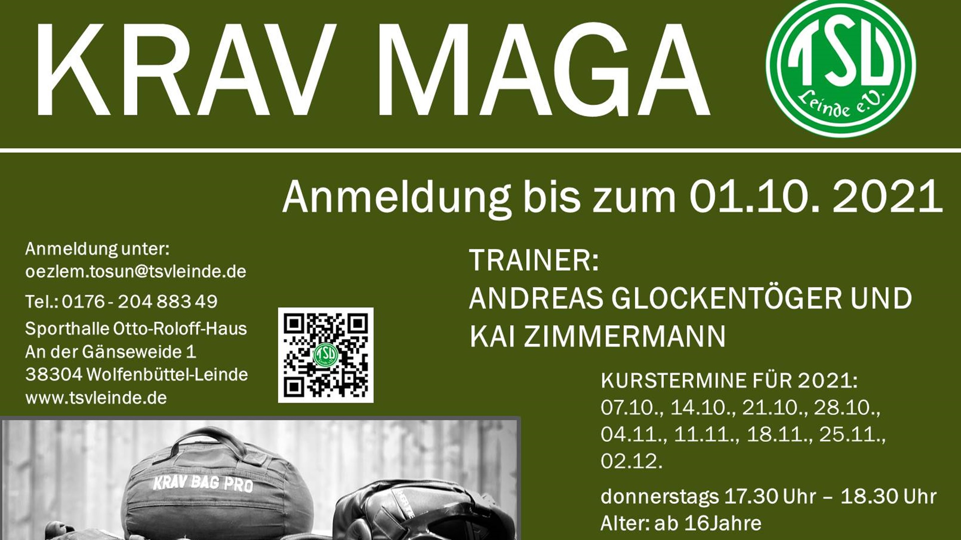 Plakat mit Termin-Informationen zum Krav Maga Kurs.