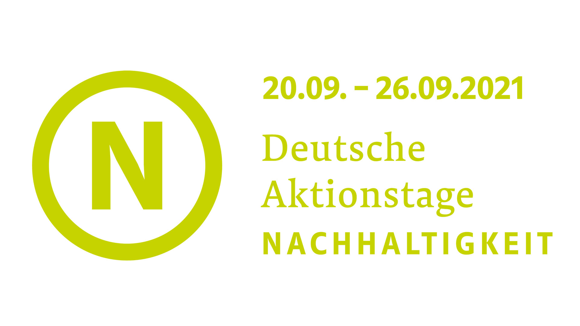 Das Logo der "Deutsche Aktionstage Nachhaltigkeit" - ein N in einem Kreis - und grüner Namen auf weißem Grund.