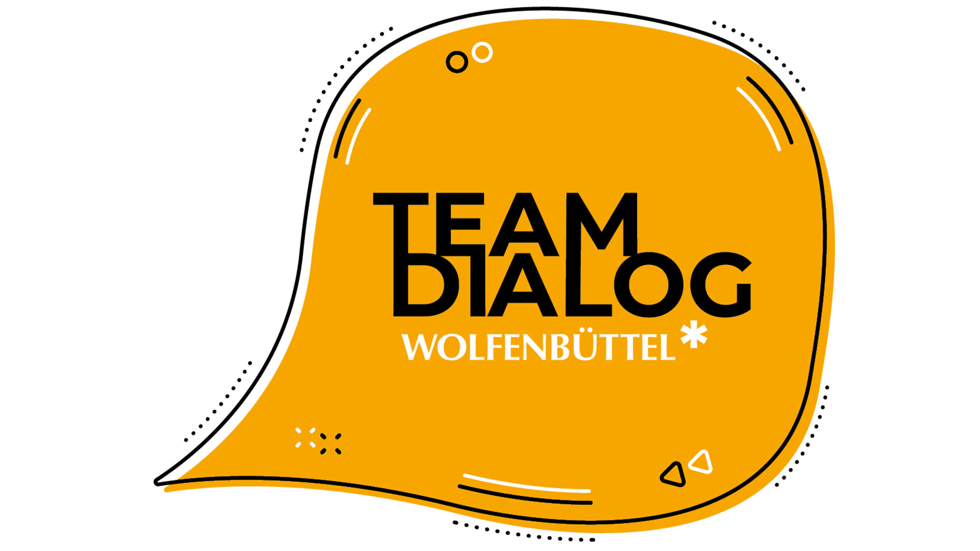 In einer orangen Sprechblase steht "Teamdialog Wolfenbüttel"