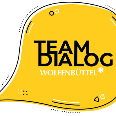 In einer gelben Sprechblase steht "Teamdialog Wolfenbüttel"