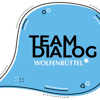 In einer hellblauen Sprechblase steht "Teamdialog Wolfenbüttel"