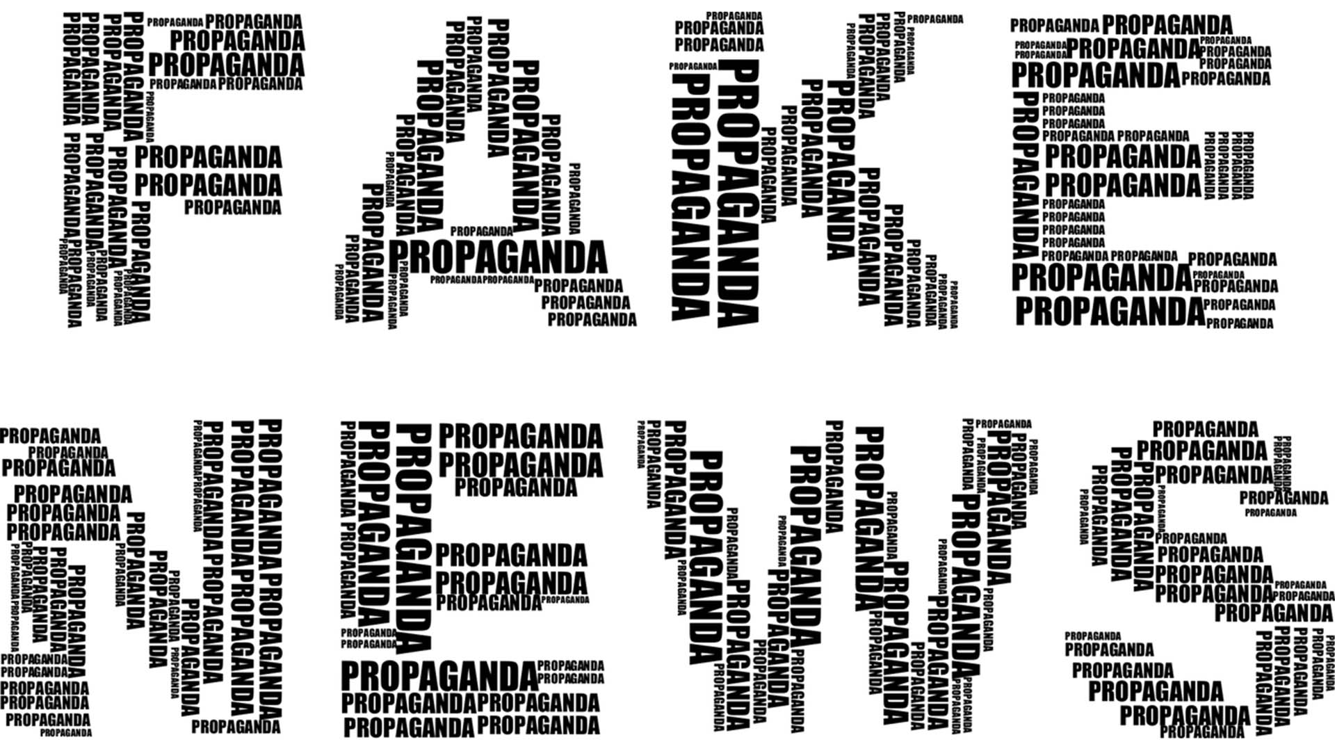 Aus dem ständig wiederholten Wort "Propaganda" wird der SChriftzug Fake News gebildet