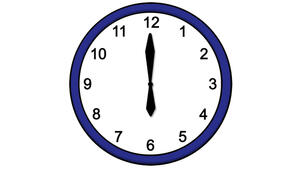 Zeichnung einer Uhr, deren Zeiger auf sechs Uhr stehen