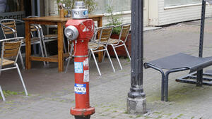 Ein roter Hydrant.
