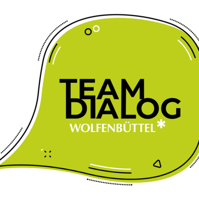In einer grünen Sprechblase steht "Teamdialog Wolfenbüttel"
